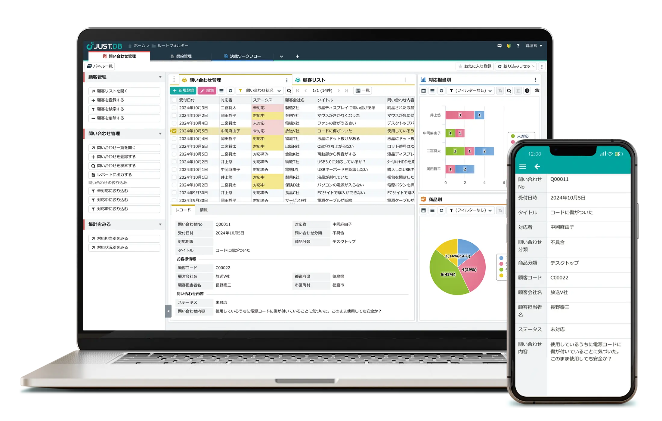 ノーコード クラウドデータベース「JUST.DB」の画面イメージ